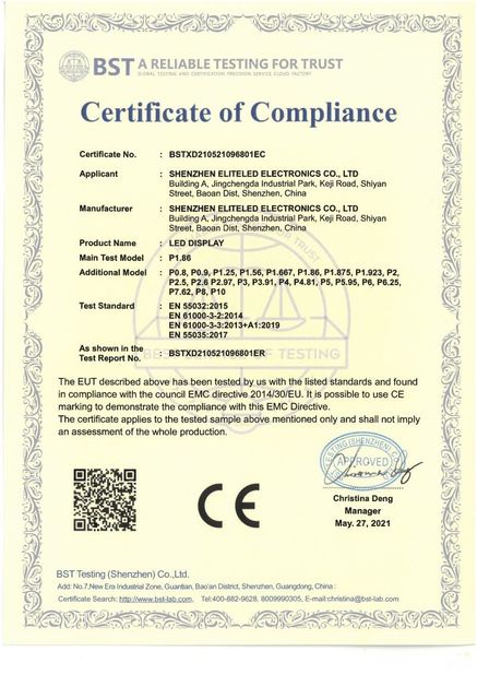 China Shenzhen EliteLED Electronics Co.,Ltd certificaciones